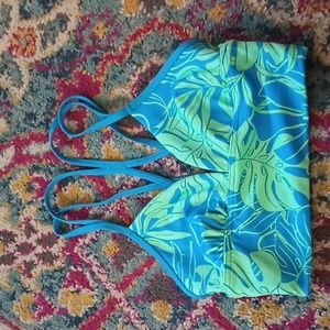 PINK Victoria's Secret Blue Green Tropical Print Bikini Top S
